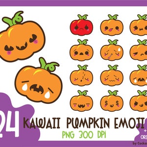 Kawaii pumpkin clipart, halloween pumpkin clip art, emoji clipart, pumpkin clipart, kawaii halloween clipart, Commercial Use