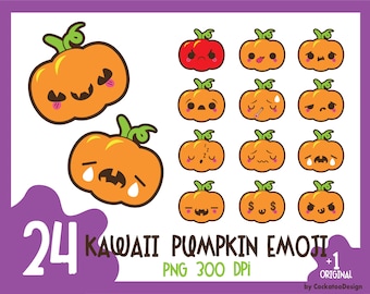 Kawaii pumpkin clipart, halloween pumpkin clip art, emoji clipart, pumpkin clipart, kawaii halloween clipart, Commercial Use