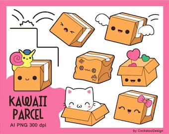 Parcel clipart, mail clipart, package clipart, delivery clipart, post clipart, kawaii box clipart, paper box clipart, kawaii post clipart