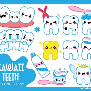 Kawaii Zahn Clipart, Zahnarzt Illustration, Zahnfee Clipart, Zahnklammern Clipart, Kawaii, kommerzielle Nutzung