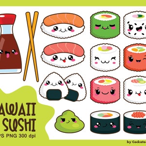 Kawaii clip art, kawaii sushi clip art, kawaii sushi clipart, cute sushi clip art, sushi clip art, sushi clipart, kawaii clipart image 1