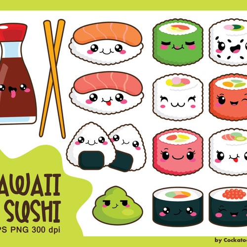 Sushi Clip Art Kawaii Clipart Cute Clipart Sushi | Etsy