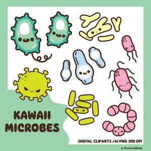 Bacteria clipart, virus clipart, microbe clipart, germ clipart, bacterium clipart, medical clipart, disease clipart, kawaii clipart