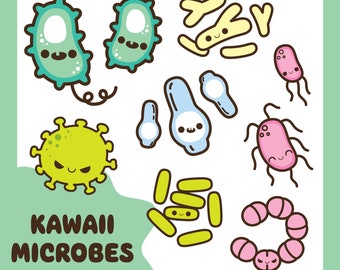 Bacteria clipart, virus clipart, microbe clipart, germ clipart, bacterium clipart, medical clipart, disease clipart, kawaii clipart