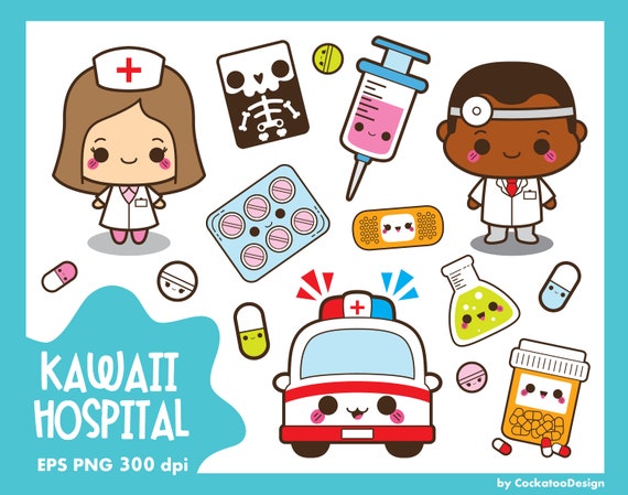 Kawaii hospital clipart, kawaii doctor clipart, medical clipart, healthcare clip art, kawaii pills clipart, health, Commercial Use Il_570xn