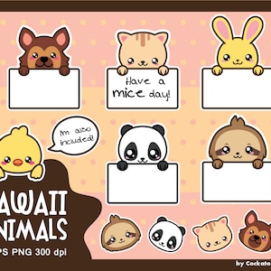 Kawaii Tiere Clipart, niedlichen Tiere Clipart, Kawaii Clipart, Kawaii Hund Clipart, Nachricht Feld Clipart, Kawaii Faultier, kommerzielle Nutzung