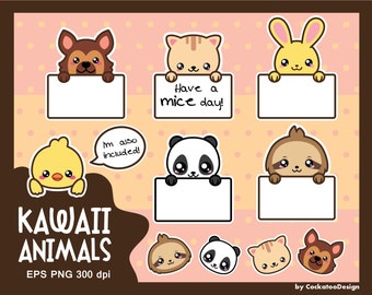 Kawaii animals clipart, cute animals clipart, kawaii clipart, kawaii dog clipart, message box clipart, kawaii sloth, Commercial use