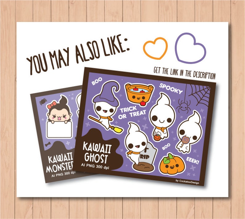 May include: A set of eight digital stickers featuring cute cartoon ghosts in various poses. The stickers are on a purple background with black outlines and include text like "Boo", "Spooky", "Trick or Treat", and "RIP".