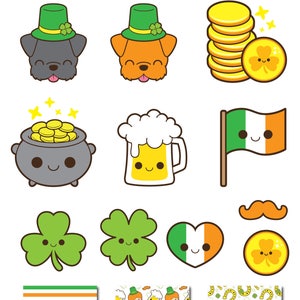 St.Patricks Day clipart, Saint Patricks Day clip art, kawaii leprechaun clipart, St. Patricks Day digital papers, shamrock clip art image 2