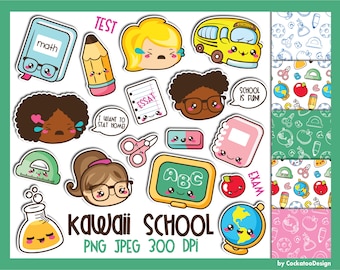 School supplies clip art, school kids clip art, kawaii school clipart, school clip art, classroom clip art, school supplies clipart