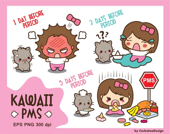 Kawaii Girl Clipart Pms Clipart Period Clipart Cute Girl Clip Art Bad Mood Clipart Kawaii Cat Clipart Commercial Use