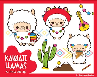 Kawaii llama clipart, kawaii alpaca clipart, kawaii llama clip art, cute llama clip art, kawaii cactus clipart, cute alpaca clipart, peru