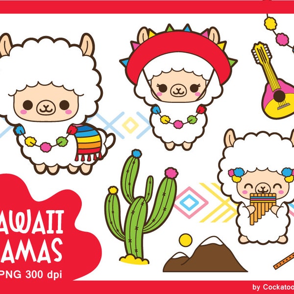 Kawaii llama clipart, kawaii alpaca clipart, kawaii llama clip art, cute llama clip art, kawaii cactus clipart, cute alpaca clipart, peru