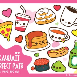 Valentine clipart, kawaii food clipart, kawaii valentines day clipart, kawaii coffee clipart, kawaii cinnamon roll clipart, sushi clipart image 1