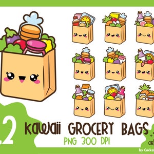 Einkaufstasche Clipart, Kawaii Clipart, Lebensmittel ClipArt, Einkaufstasche Clip Art, Einkaufs Clipart, Lebensmittel Clipart, kommerzielle Nutzung