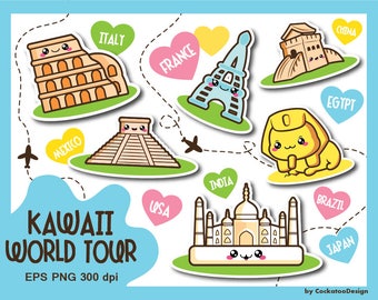 Travel clipart, kawaii clipart, kawaii travel clip art, vacation clipart, italy clipart, france clipart, Commercial Use