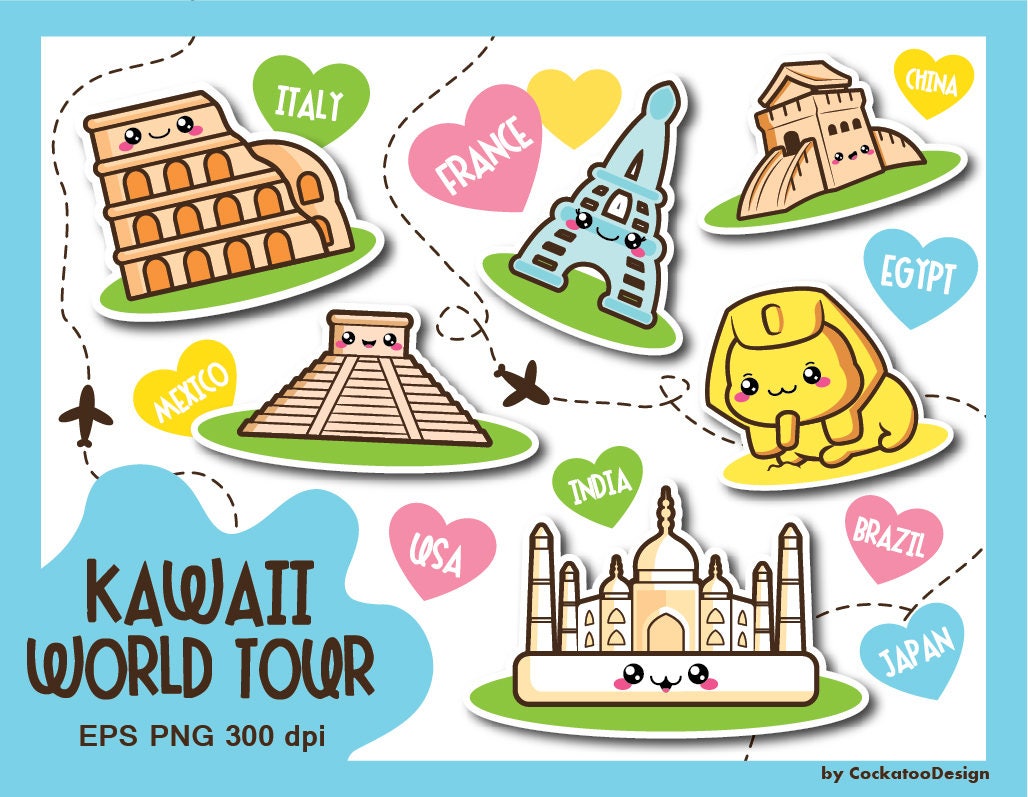 Travel Clipart, Kawaii Clipart, Kawaii Travel Clip Art, Vacation Clipart,  Italy Clipart, France Clipart, Commercial Use - Etsy, image size:1028x797