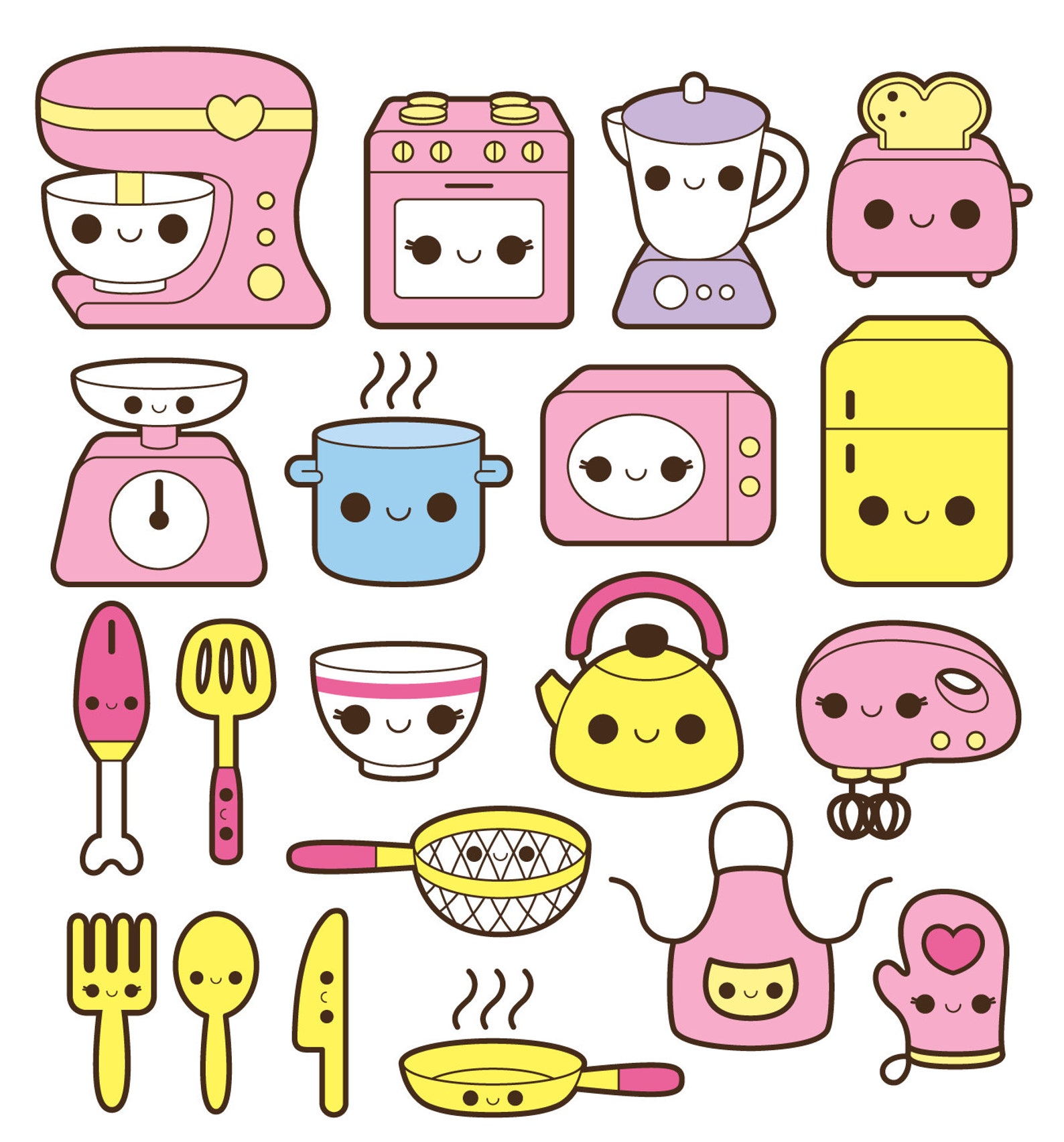 Kawaii Kitchen Clipart, Kawaii Cooking Clip Art, Cute Kitchen Clipart, Kawaii Baking Clipart