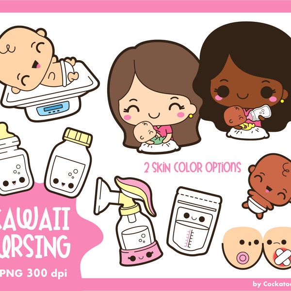 Breastfeeding clipart, pumping clipart, nursing clipart, breast pump clipart, kawaii clipart, baby bottle clipart, feeding baby clipart
