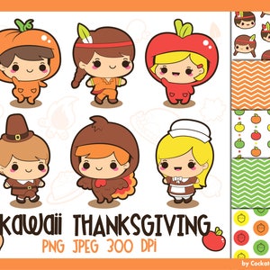 Thanksgiving clipart, thanksgiving clip art, kawaii thanksgiving clipart, fall clipart, indian clipart, thanksgiving digital papers