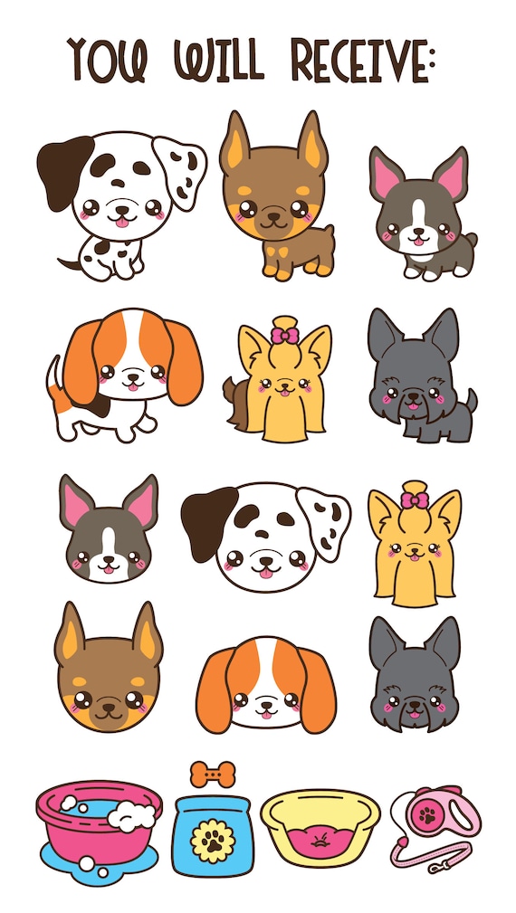 Kawaii dog clip art, cute dog clip art, dog breeds clip art, kawaii