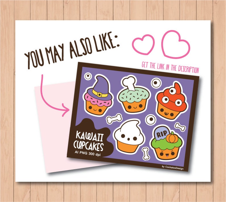 May include: Set of six digital illustrations of kawaii Halloween cupcakes. The cupcakes are decorated with various Halloween themes, including a witch's hat, a ghost, a pumpkin, and a skull and crossbones. The cupcakes are all smiling and have googly eyes. The illustrations are in a cartoon style and are perfect for use in digital projects.