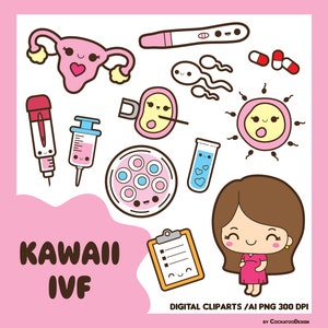 Kawaii IVF clipart, pregnancy clipart, conceiving clipart, petri dish clipart, ovaries clipart, ovulation clipart, sperm clipart, embryo
