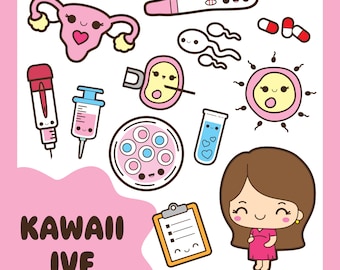 Imágenes prediseñadas de FIV Kawaii, imágenes prediseñadas de embarazo, imágenes prediseñadas de concepción, imágenes prediseñadas de placa de Petri, imágenes prediseñadas de ovarios, imágenes prediseñadas de ovulación, imágenes prediseñadas de esperma, embrión