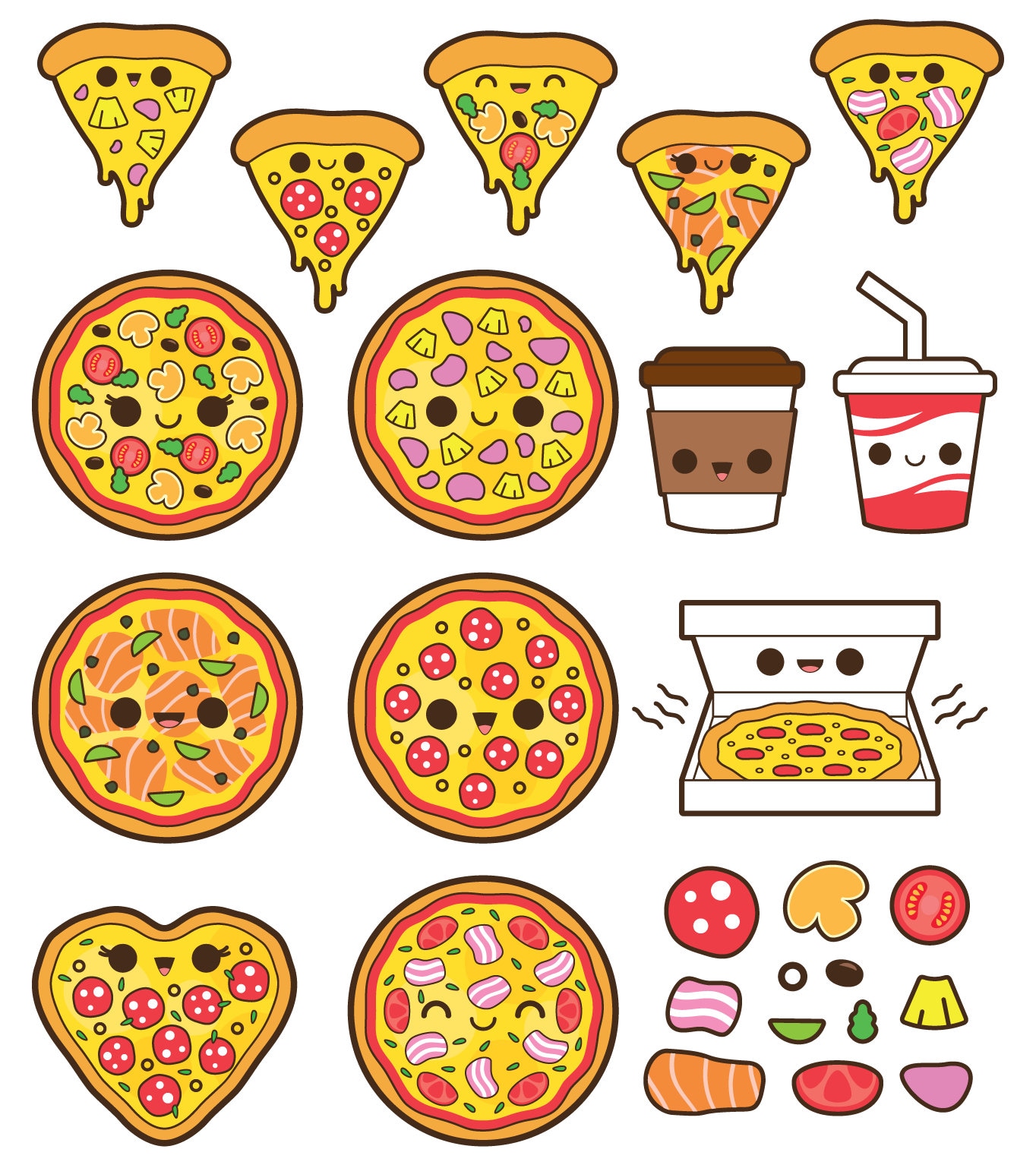 Kawaii pizza clipart kawaii clipart cute pizza clipart Etsy
