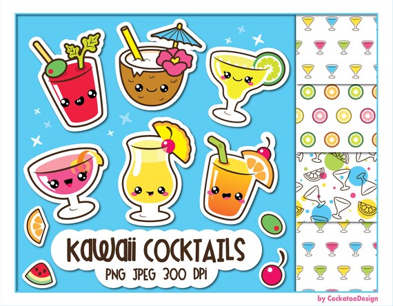 Cocktail clip art, cocktail clipart, kawaii clip art, kawaii clipart, kawaii cocktail clip art, cute cocktail, Commercial use Il_570xn