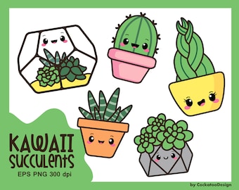 Cute succulent clipart, succulent aquarium clipart, kawaii cactus clipart, cute cactus clipart, kawaii succulent clipart, plants clipart