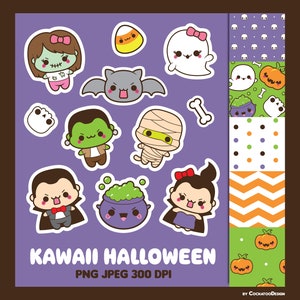Imágenes prediseñadas de Halloween, imágenes prediseñadas de Halloween kawaii, imágenes prediseñadas de Halloween kawaii, imágenes prediseñadas de murciélago kawaii, imágenes prediseñadas de fantasmas, papeles digitales de Halloween
