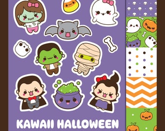 Halloween clipart, kawaii halloween clip art, kawaii halloween clipart, kawaii bat clipart, ghost clipart, halloween digital papers