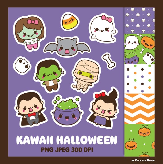 Halloween clipart, kawaii halloween clip art, kawaii halloween clipart, kawaii bat clipart, ghost clipart, halloween digital papers