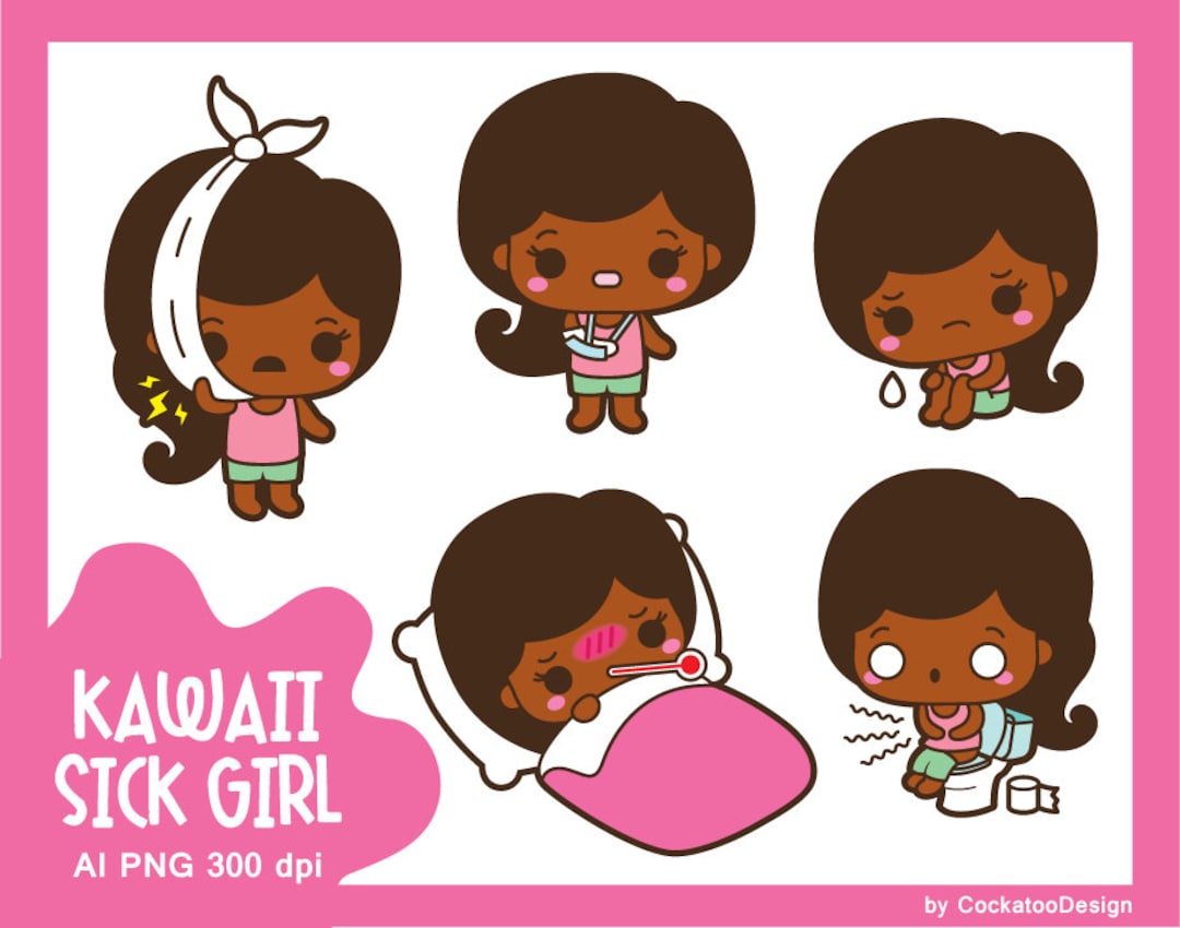 Kawaii chica clip art, clipart de niña de piel oscura, imágenes  prediseñadas de niña enferma, clipart de niña africana, imágenes  prediseñadas para el ..., image size:1080x850