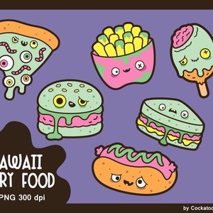Halloween food clipart, cute ghost clipart, kawaii Halloween clipart, fast food clipart, kawaii halloween clipart, cute clipart, spooky