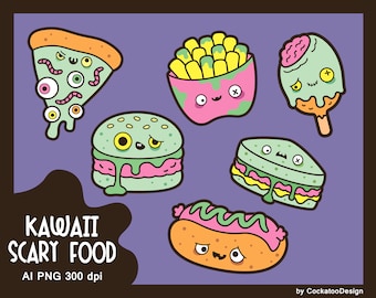 Halloween food clipart, cute ghost clipart, kawaii Halloween clipart, fast food clipart, kawaii halloween clipart, cute clipart, spooky