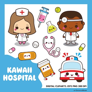 Kawaii hospital clipart, kawaii doctor clipart, medical clipart, healthcare clip art, kawaii pills clipart, health, Commercial Use