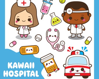 Kawaii hospital clipart, kawaii doctor clipart, medical clipart, healthcare clip art, kawaii pills clipart, health, Commercial Use