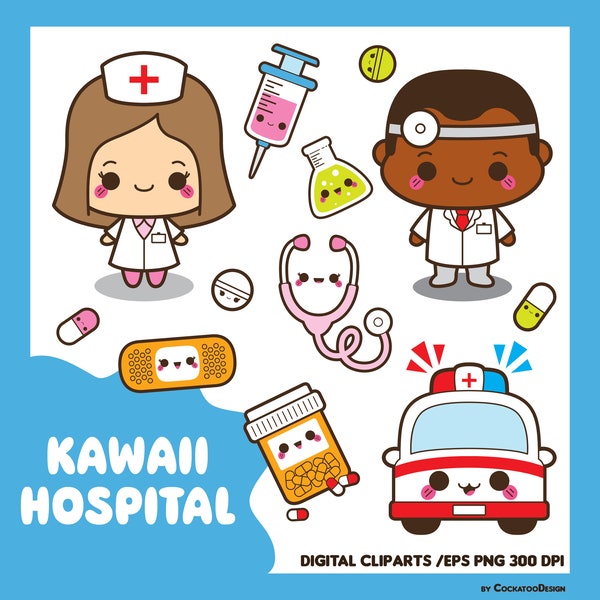 Kawaii hospital clipart, kawaii doctor clipart, medical clipart, healthcare clip art, kawaii pills clipart, health, Commercial Use