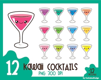 Kawaii clip art, kawaii cocktail clip art, kawaii clipart, cocktail clipart, party clipart, drinks clipart, Commercial use