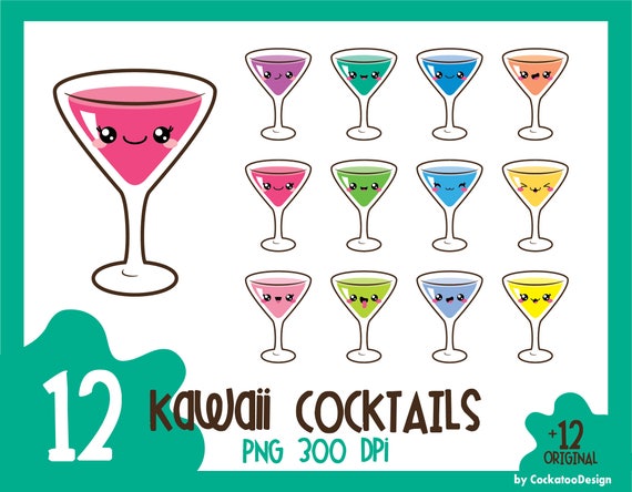 Kawaii clip art, kawaii cocktail clip art, kawaii clipart, cocktail clipart, party clipart, drinks clipart, Commercial use Il_570xn