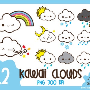 Wetter Clipart, Kawaii Wetter Clipart, Kawaii Regen Clipart, Sonne Clipart, Kawaii Wolke Clipart, Herbst Clipart, kommerzielle Nutzung