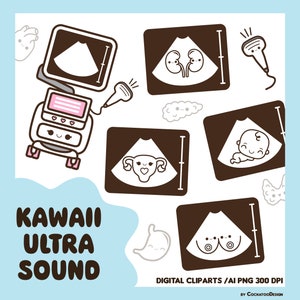 Ultraschall Clipart, Sonogramm Clipart, Sonographie Clipart, kawaii Körper Organe Clipart, Nieren Clipart, Leber Clipart