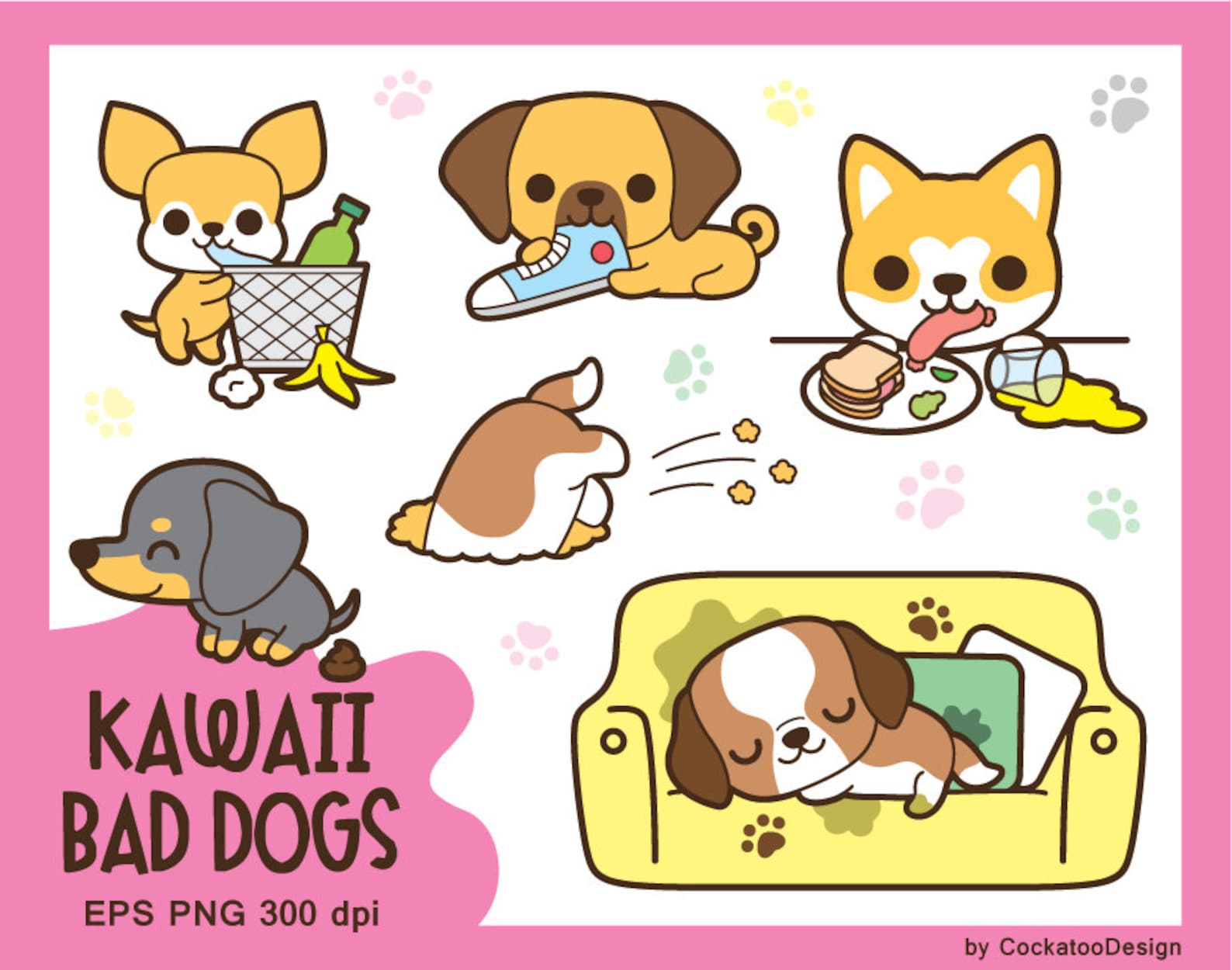 Kawaii Hund ClipArt niedlichen Hund Clipart Kawaii Welpen Etsy