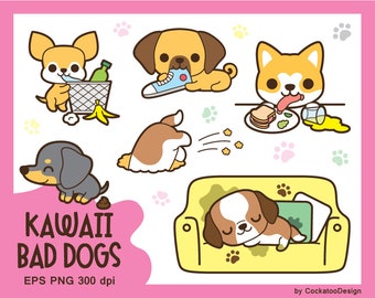 Kawaii dog clip art, cute dog clipart, kawaii puppy clipart, kawaii dachshund clipart, kawaii chihuahua clip art, kawaii akita dog clipart