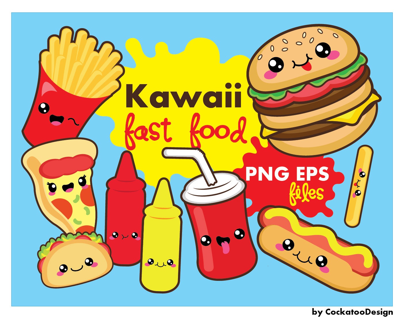 Kawaii Fast Food Sticker Sheet for Planner, Decorative Stickers