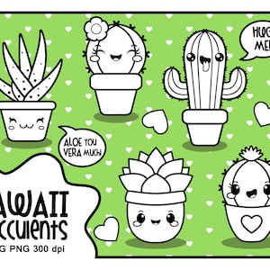 Kawaii clipart, succulent clipart, Valentine clipart, kawaii cactus clipart, kawaii clipart, kawaii succulent, cactus clipart, digital stamp