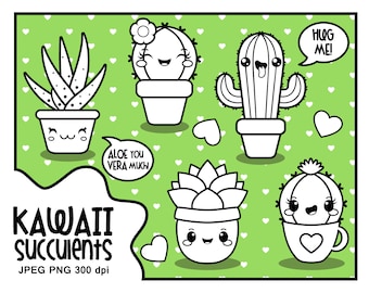 Kawaii clipart, succulent clipart, Valentine clipart, kawaii cactus clipart, kawaii clipart, kawaii succulent, cactus clipart, digital stamp