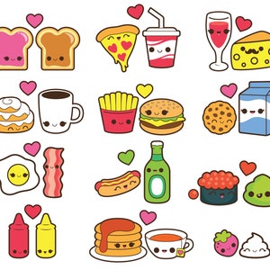 Valentine clipart, kawaii food clipart, kawaii valentines day clipart, kawaii coffee clipart, kawaii cinnamon roll clipart, sushi clipart image 2